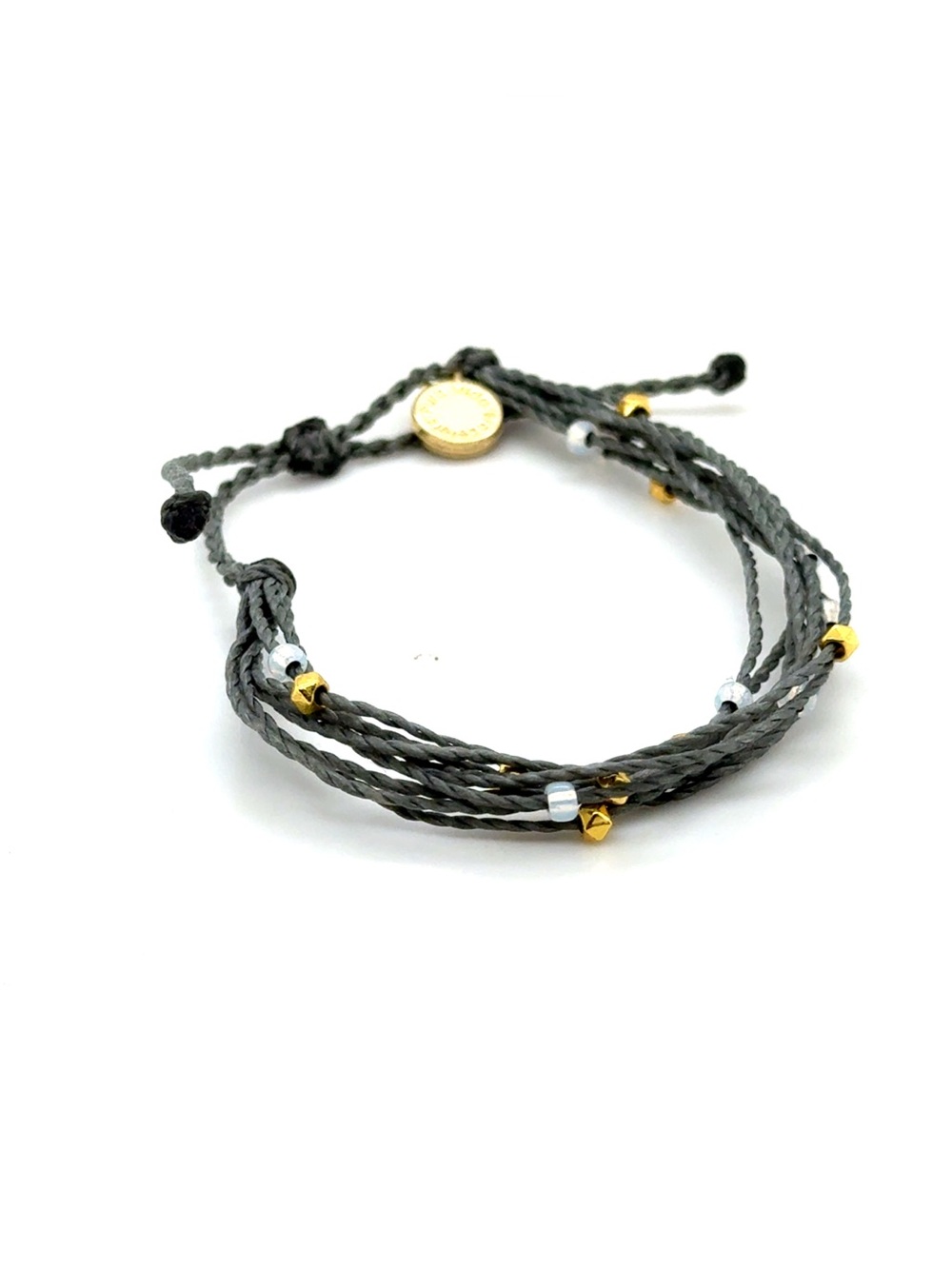 Pura Vida Gray Multi-Strand Cord Bracelet with Gold & White Beads‎ (G9)